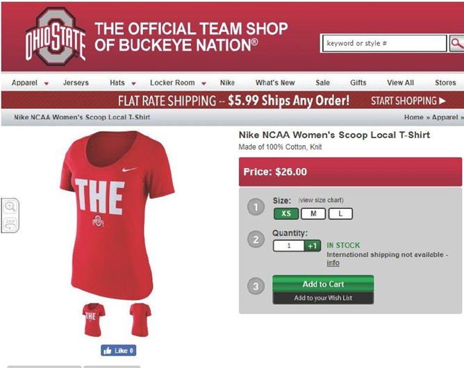 Screenshot of THE Ohio State Team Shop Website